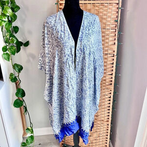 Cabi Tropical Blue Print Beach Vacation Duster